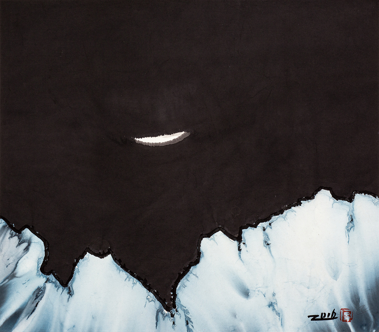 《月夜的沉思》54×47cm 水墨 2016年